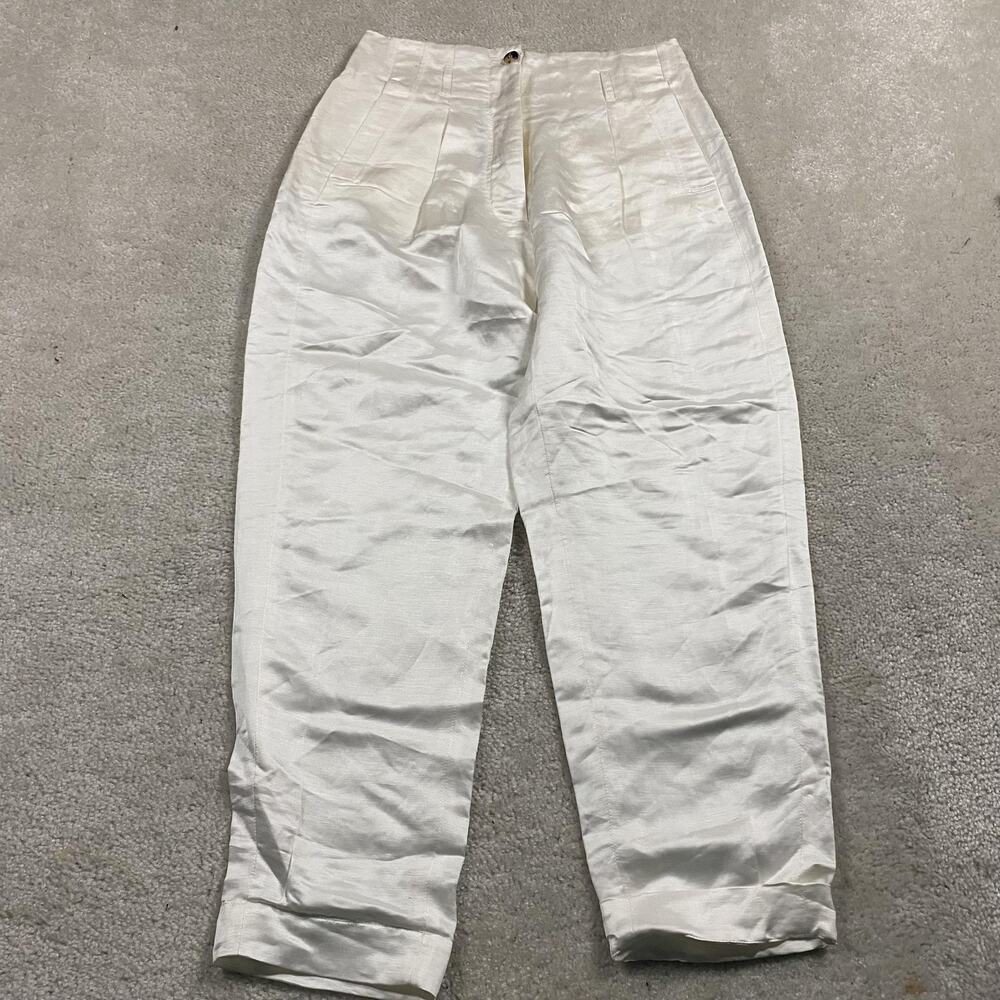 Tela Pants Womens Small White High Rise Button Fly Tapered Cotton Made Italy